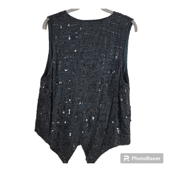 Sweet Sue Black Silk Vest with Black Bugle Beads & Sequins. Sz S - Picture 2 of 10